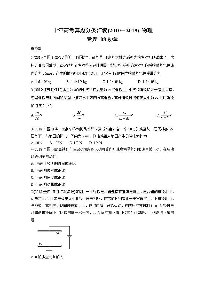 2010-2019年高考物理真题分专题训练 专题08 动量 （学生版）01