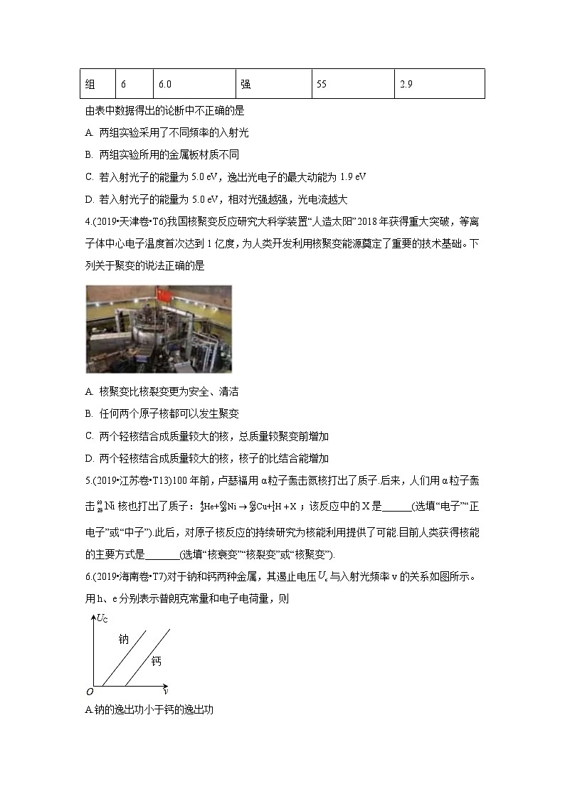 2010-2019年高考物理真题分专题训练 专题14 原子结构、原子核和波粒二象性 （学生版）02