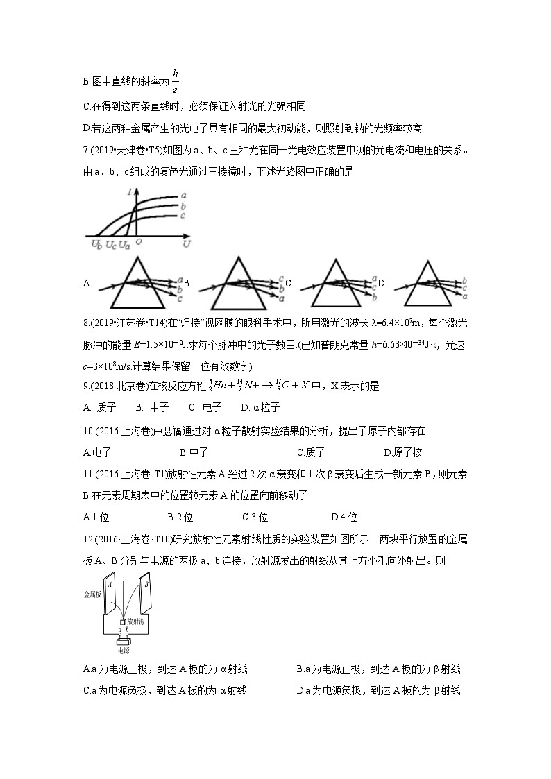 2010-2019年高考物理真题分专题训练 专题14 原子结构、原子核和波粒二象性 （学生版）03