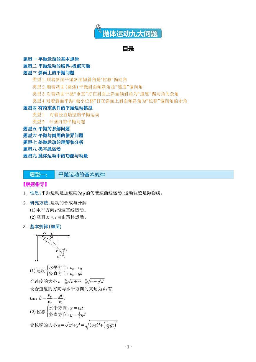 新高考物理二轮复习 抛体运动九大问题（原卷版+解析版）第1页