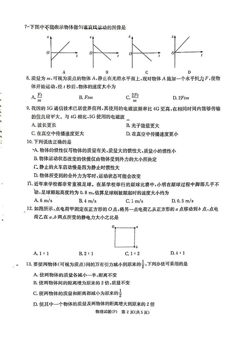 2023年湖南普通高中学业水平合格性考试仿真物理试题（含答案）03