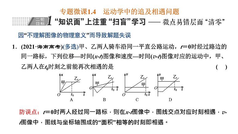 2023高考物理二轮总复习 专题微课1-4 运动学中的追及相遇问题 课件PPT01