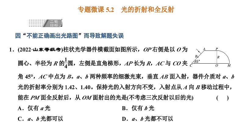 2023高考物理二轮总复习 专题微课5-2 光的折射和全反射课件PPT01