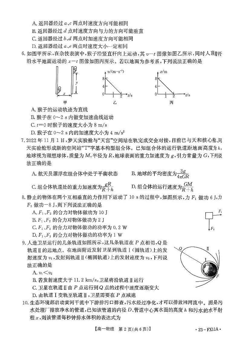 2022学年第二学期浙江强基联盟高一5月统测物理试题第2页