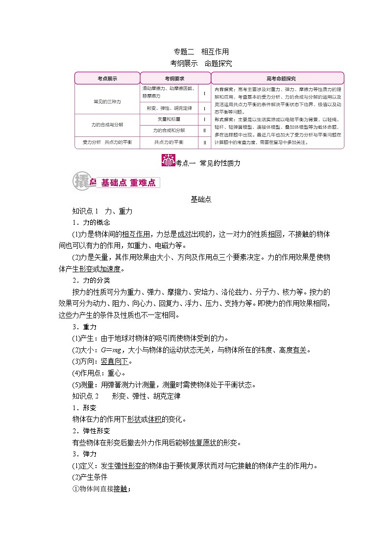 物理一轮复习教案：2-1 常见的性质力 word版含解析01