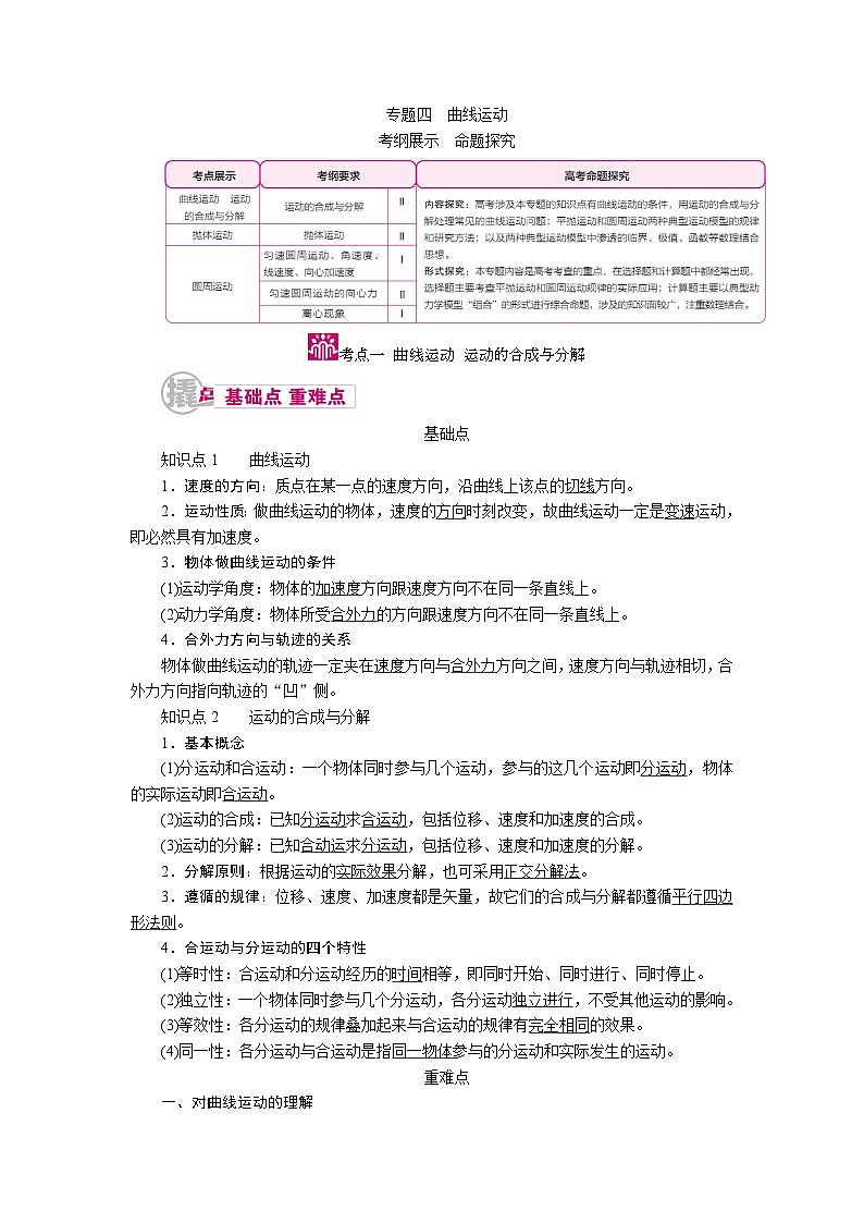 物理一轮复习教案：4-1 曲线运动 运动的合成与分解 word版含解析01