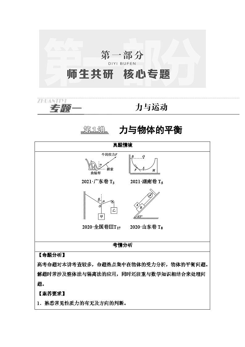高考物理二轮复习 第1部分 专题1 第1讲 力与物体的平衡第1页