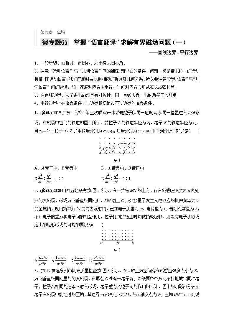 2021高考物理二轮复习 第九章 微专题65 掌握“语言翻译”求解有界磁场问题（一）第1页