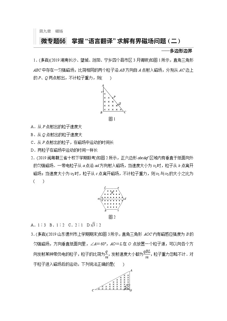 2021高考物理二轮复习 第九章 微专题66 掌握“语言翻译”求解有界磁场问题（二）第1页