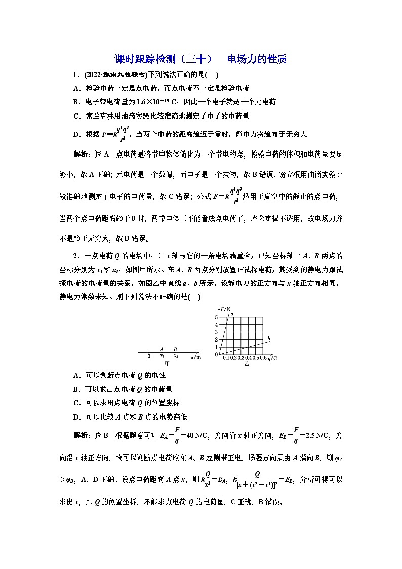 高三物理总复习 课时跟踪检测（三十） 电场力的性质第1页