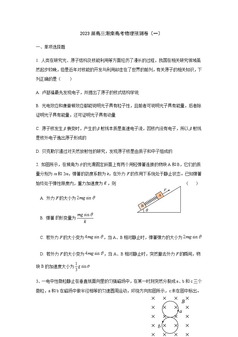 2023届湖南省高三物理预测卷（一）含答案第1页