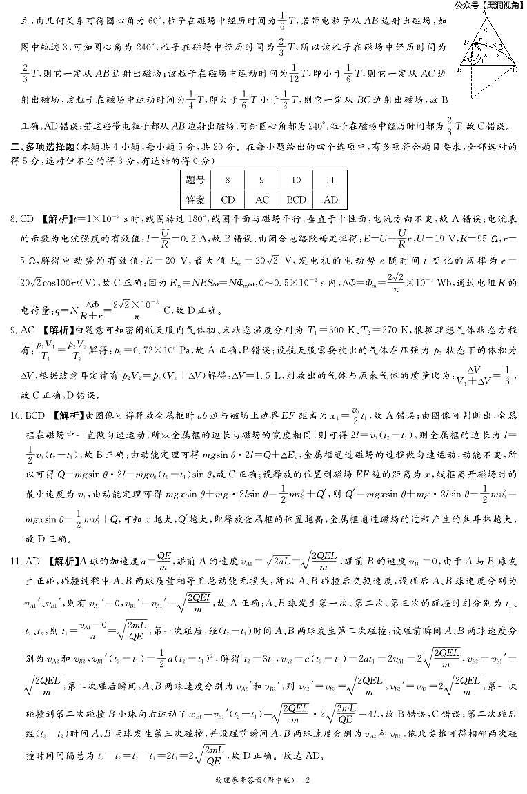 2023年湖南师大附中月考高二第二学期第二次大练习++物理答案第2页