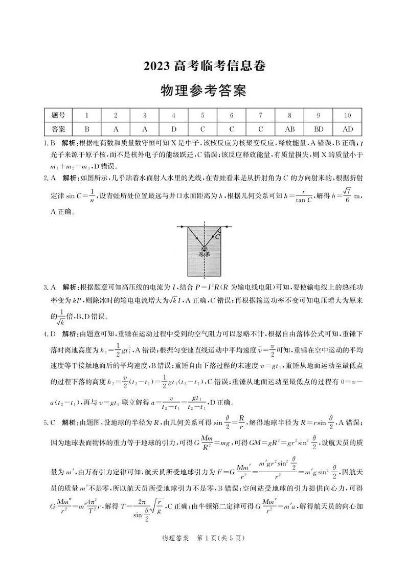 2023届河北省部分学校高三考前模拟演练物理试题临考信息卷03