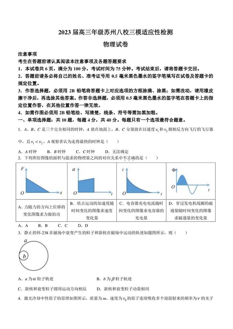 2023届江苏省苏州市八校联盟高三下学期三模物理试题01