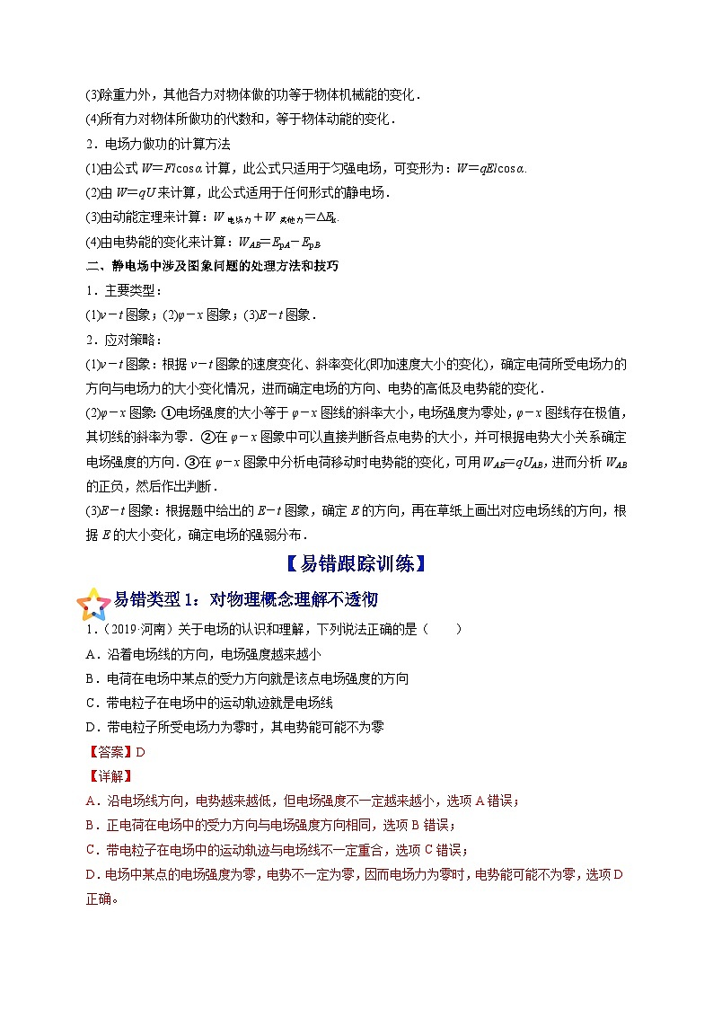 易错点16 电场力、电场能的性质-备战2022年高考物理典型易错题辨析与精练（解析版）第3页