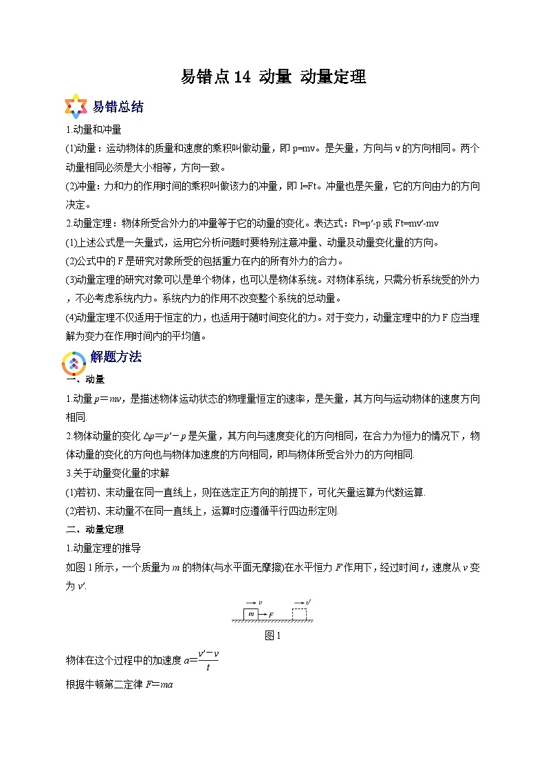 易错点14 动量 动量定理-备战2022年高考物理典型易错题辨析与精练（原卷版）01