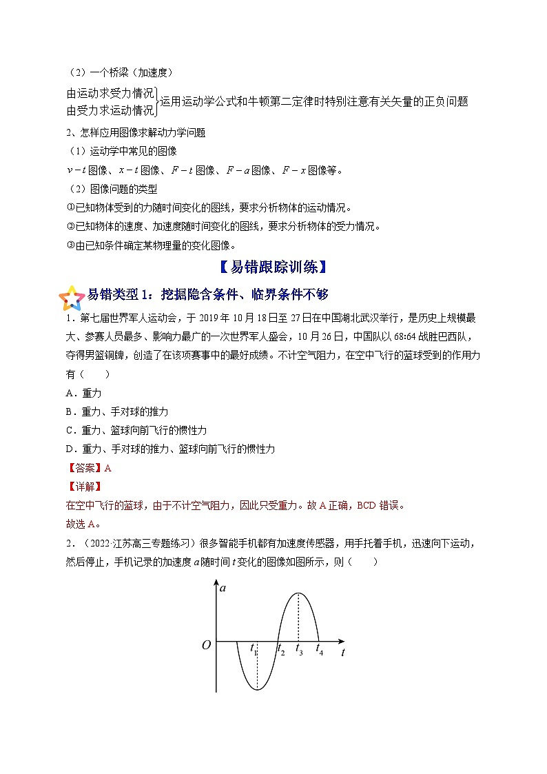 易错点05 牛顿三定律 两类动力学问题-备战2022年高考物理典型易错题辨析与精练（解析版）第2页