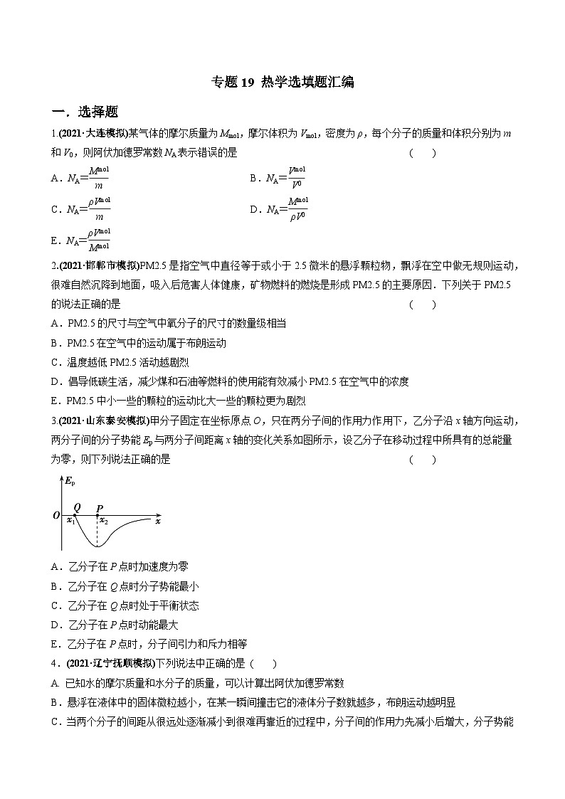 2023高考物理一轮复习高频考点强化训练专题19 热学选填题汇编（原卷版）01