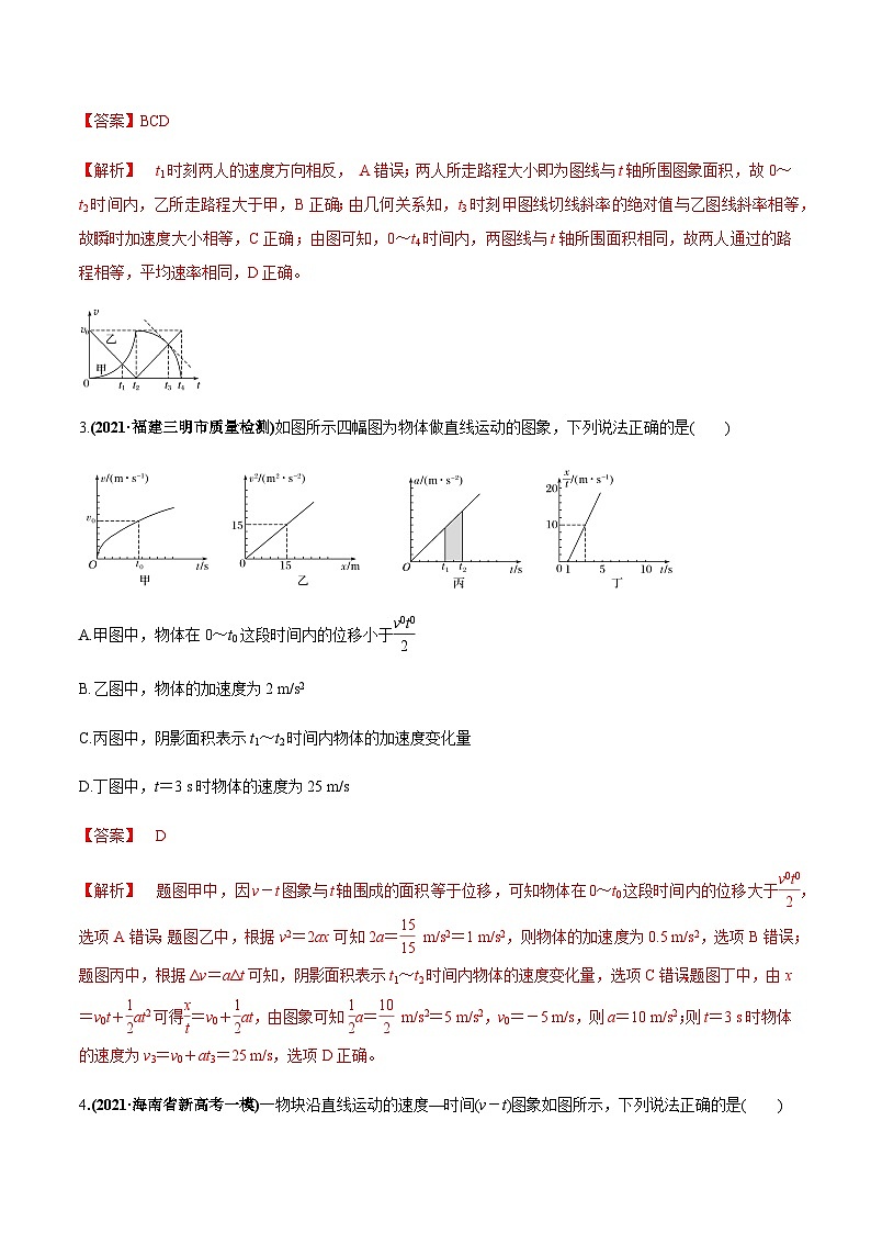 2023高考物理一轮复习高频考点强化训练专题02 运动学图象 追及相遇问题（解析版）02