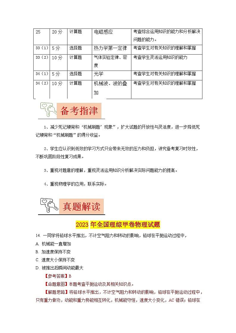 2023年高考物理真题完全解读（全国甲卷）03
