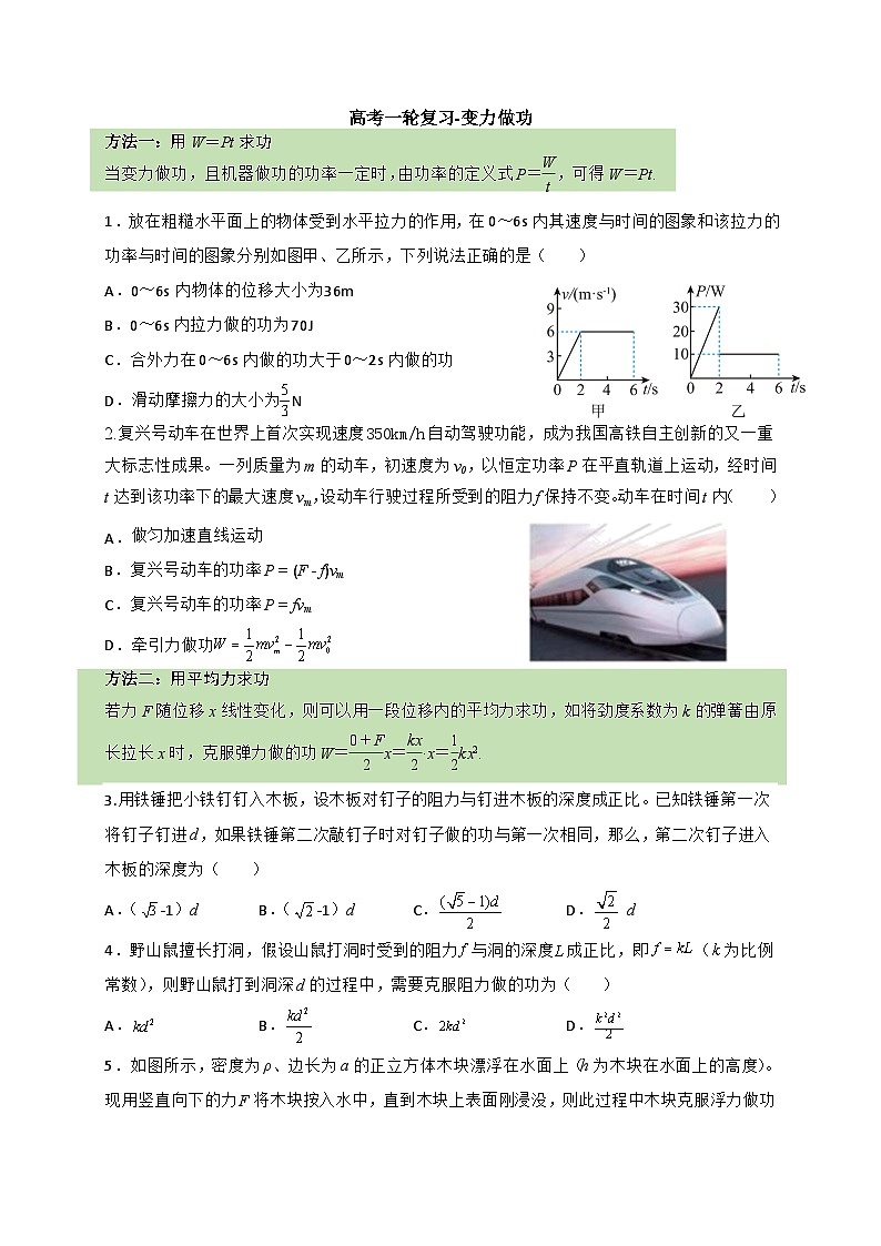 2024届高考物理一轮复习练：变力做功01