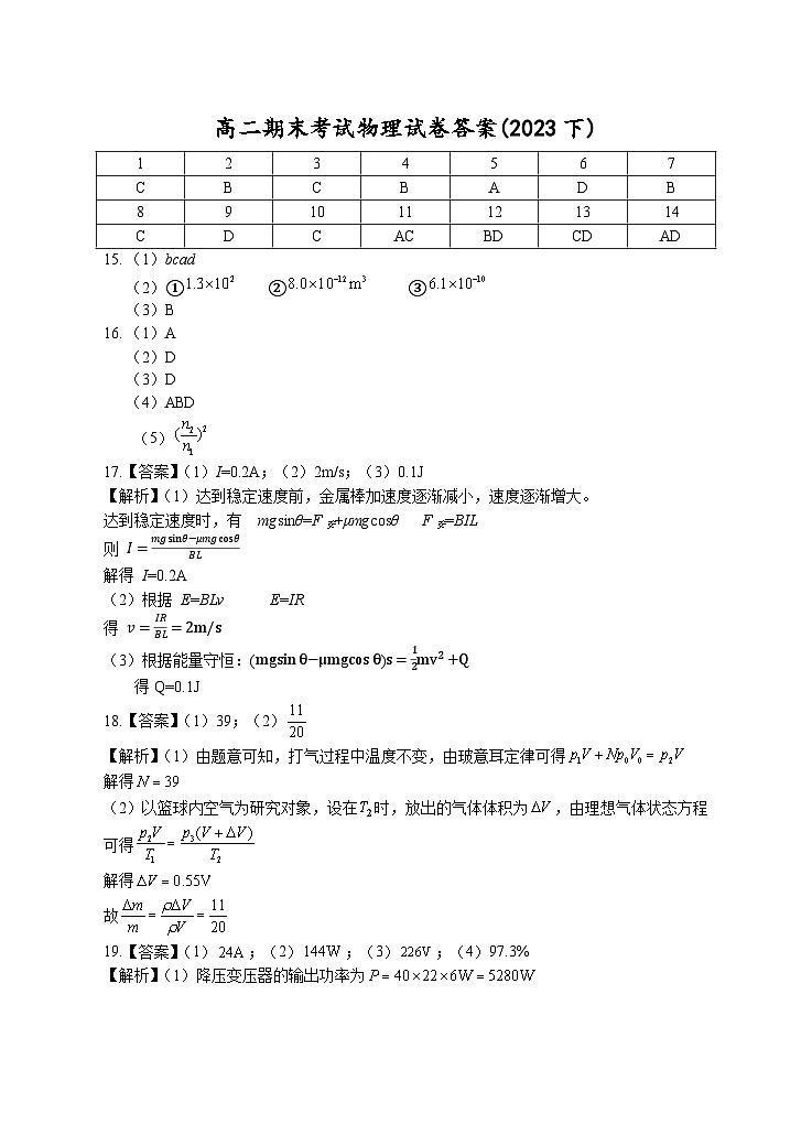 2023回族自治区银川一中高二下学期期末考试物理试题含答案01