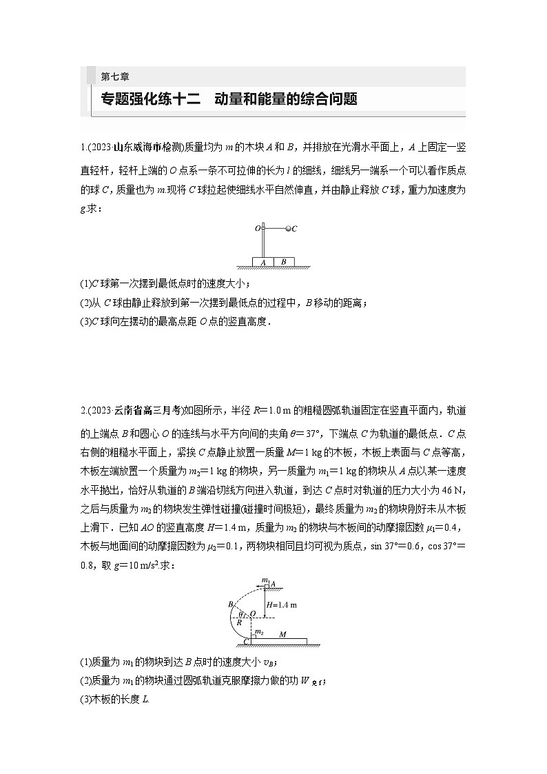 2024年高考物理一轮复习（新人教版） 第7章 专题强化12　动量和能量的综合问题01