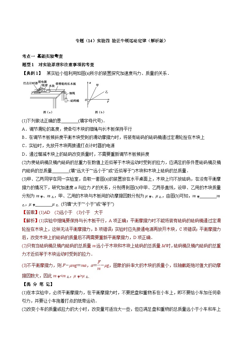高考物理一轮复习考点回扣练专题（14）实验四 验证牛顿运动定律（含解析）第1页