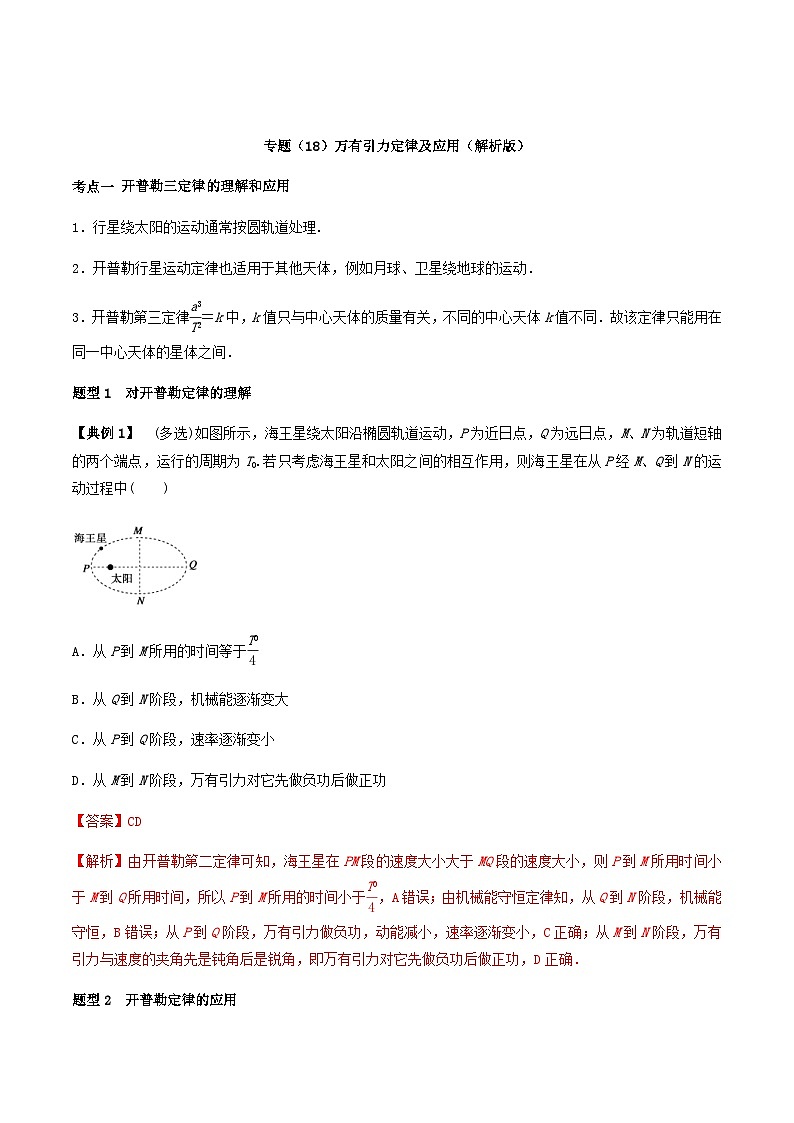 高考物理一轮复习考点回扣练专题（18）万有引力定律及应用（含解析）第1页