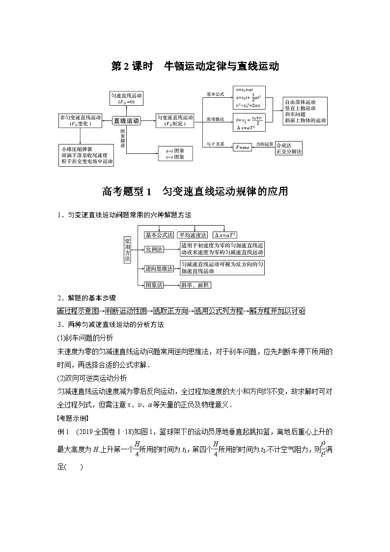 高考物理二轮复习讲练(新高考版) 第1部分 专题1 第2课时 牛顿运动定律与直线运动（含解析）01