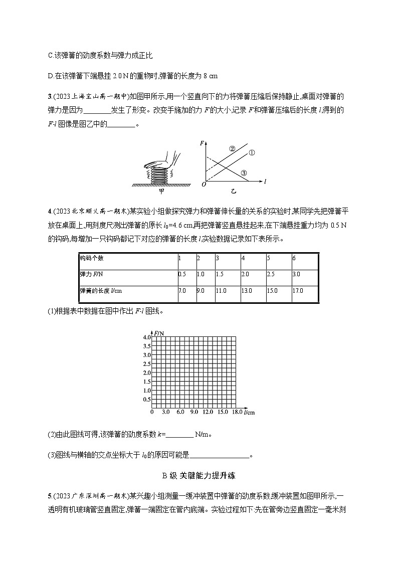 人教版高中物理必修第一册第3章相互作用力1第2课时实验探究弹簧弹力与形变量的关系习题含答案02