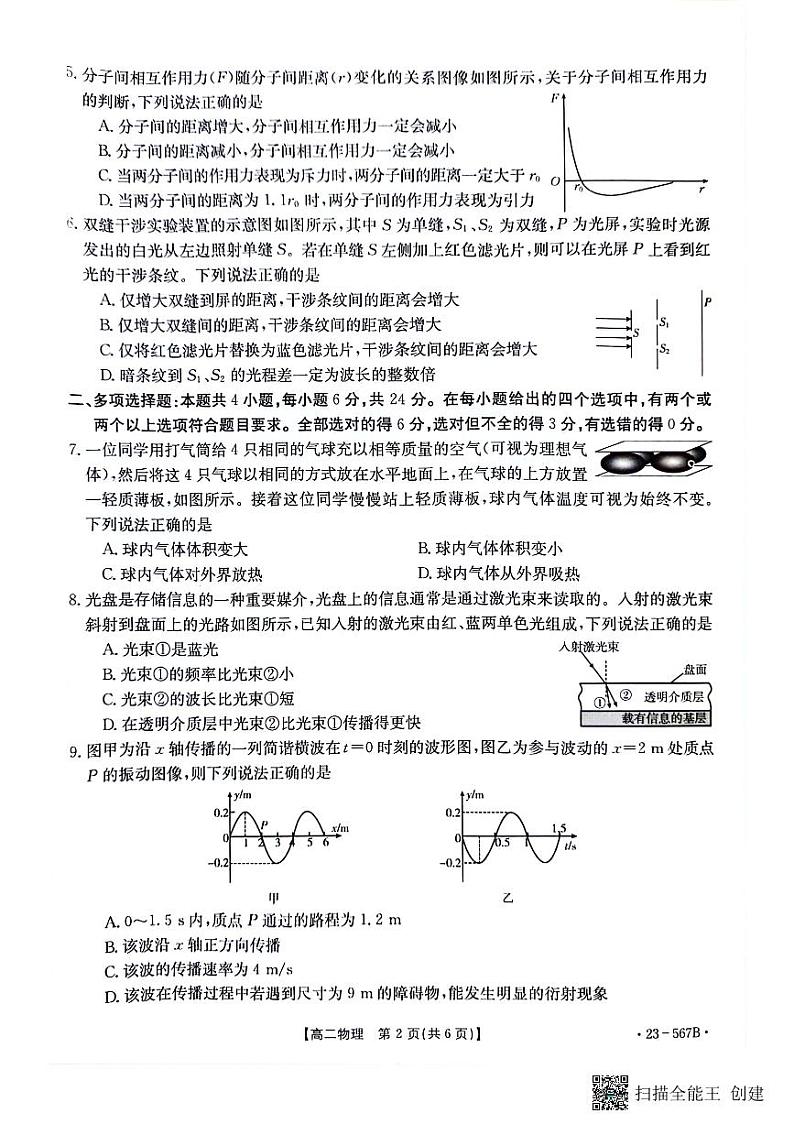 广西壮族自治区钦州市2022-2023学年高二下学期期末考试物理试题02