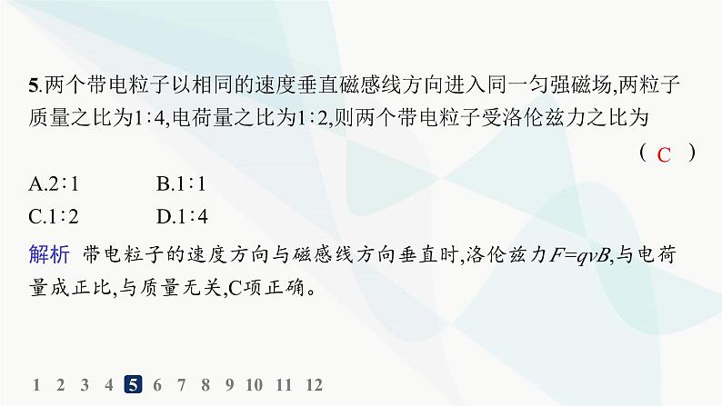 人教版高中物理选择性必修第二册第1章安培力与洛伦兹力分层作业3磁场对运动电荷的作用力课件08