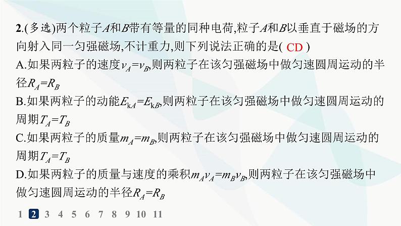 人教版高中物理选择性必修第二册第1章安培力与洛伦兹力分层作业4带电粒子在匀强磁场中的运动课件第4页