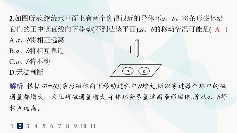 人教版高中物理选择性必修第二册第2章电磁感应分层作业9楞次定律的应用课件第3页