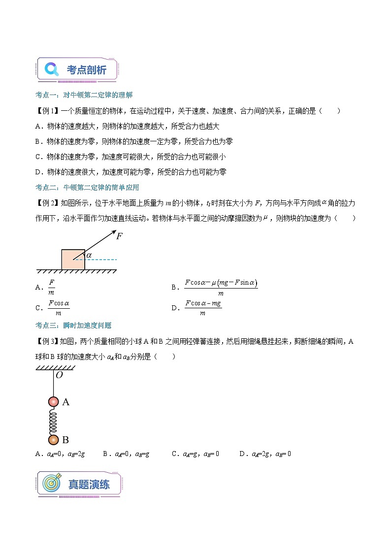 【暑假高中预备】人教版物理初三（升高一）暑假预习-第18讲 牛顿第二定律 讲学案（原卷版）第3页
