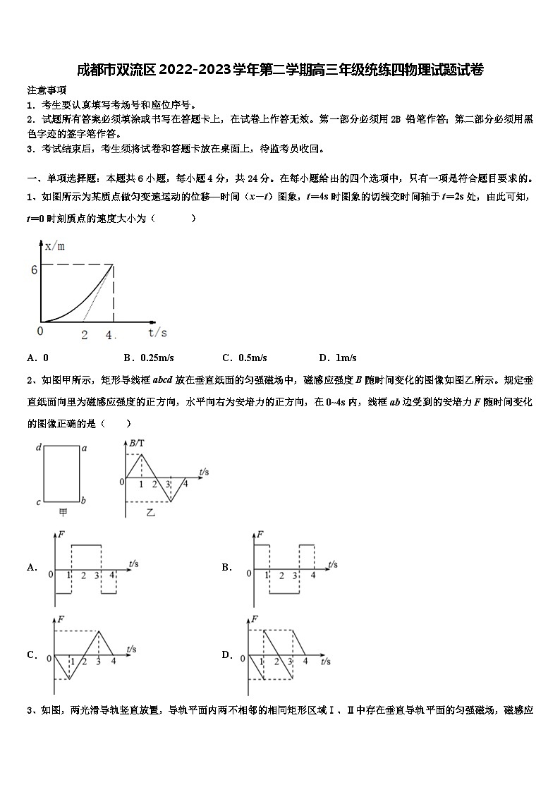 成都市双流区2022-2023学年第二学期高三年级统练四物理试题试卷第1页
