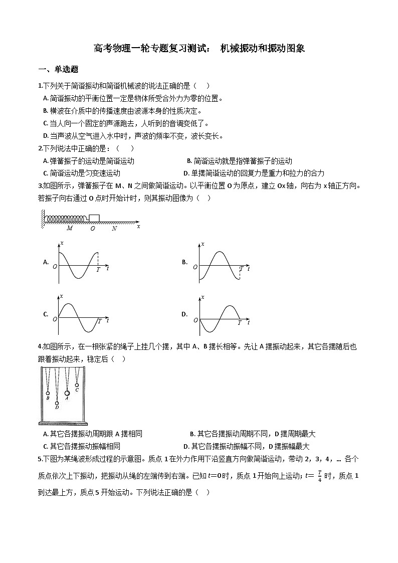 高考物理一轮复习测试：机械振动和振动图象 (含解析)01