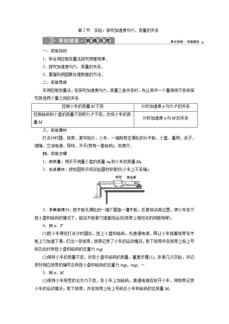 人教版物理必修第一册同步讲练第四章　运动和力的关系  2 第2节　实验：探究加速度与力、质量的关系 (含解析)第1页