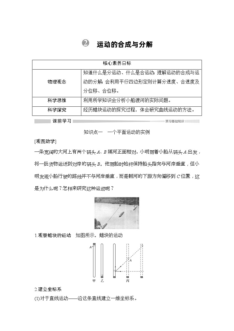 人教版物理必修第二册同步讲练第5章 抛体运动 2　运动的合成与分解 (含解析)01