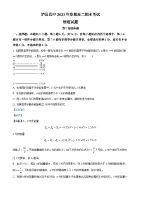 四川省泸州市泸县第四中学2022-2023学年高二物理下学期期末试题（Word版附解析）