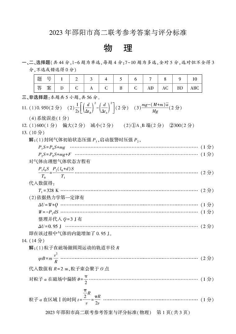 2023邵阳高二下学期期末联考物理试题扫描版含答案01