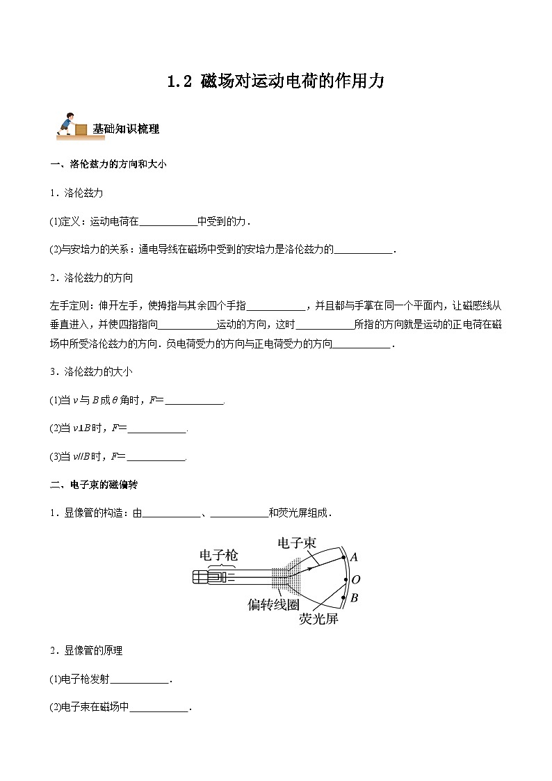 1.2 磁场对运动电荷的作用力2023-2024学年高二物理下学期同步学案+典例+练习（人教版2019选择性必修第二册）01