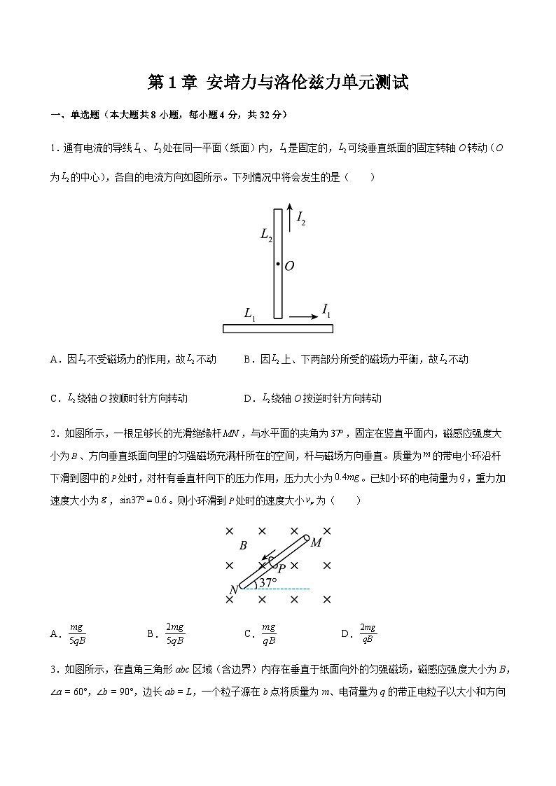 第1章 安培力与洛伦兹力单元测试（原卷版）第1页