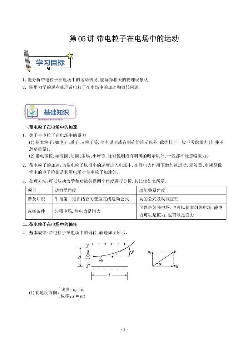 第05讲 带电粒子在电场中的运动（解析版）第1页