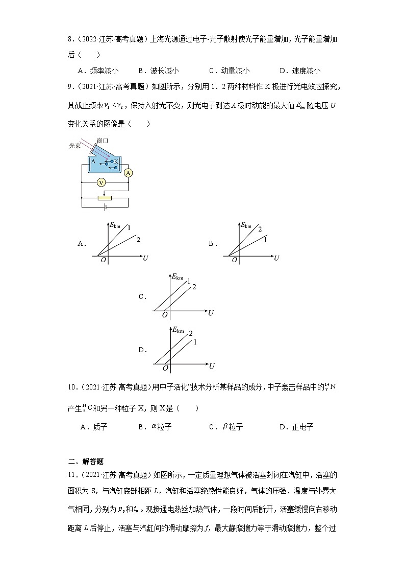 高考物理江苏卷3年（2021-2023）真题汇编-热学、光学、近代物理03