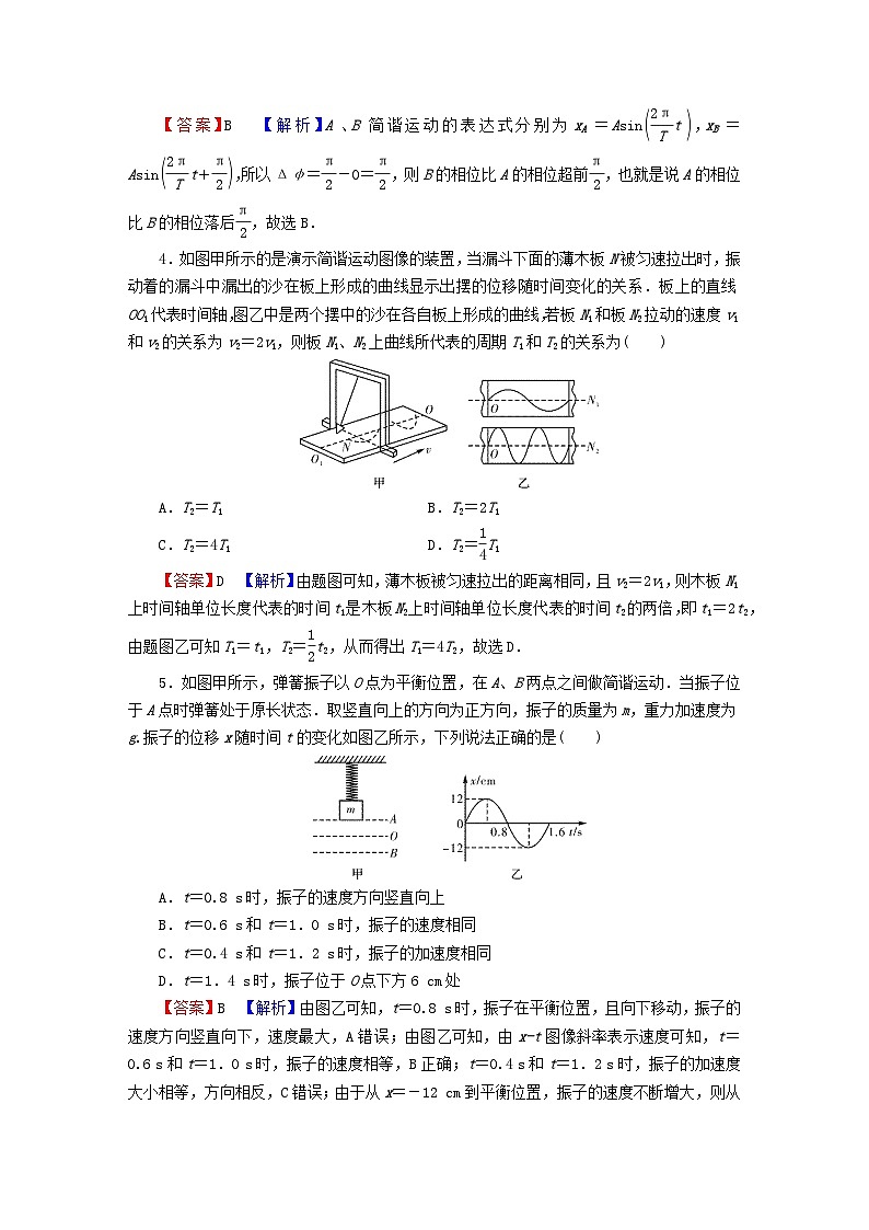 2023年新教材高中物理专练2机械振动粤教版选择性必修第一册02