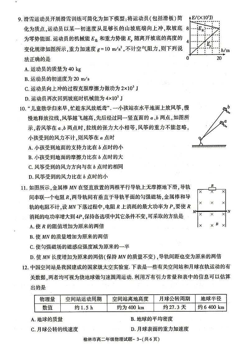 陕西省榆林市2022-2023学年高二下学期期末考试物理试题j及答案03
