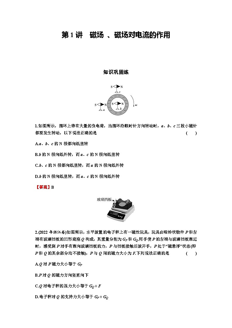 2024届高考物理一轮复习专题九磁场第1讲磁场 、磁场对电流的作用练习含答案01