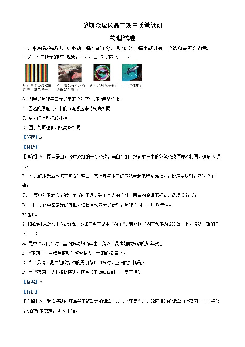 精品解析：江苏省常州市金坛区高二下学期期中质量调研物理试题01